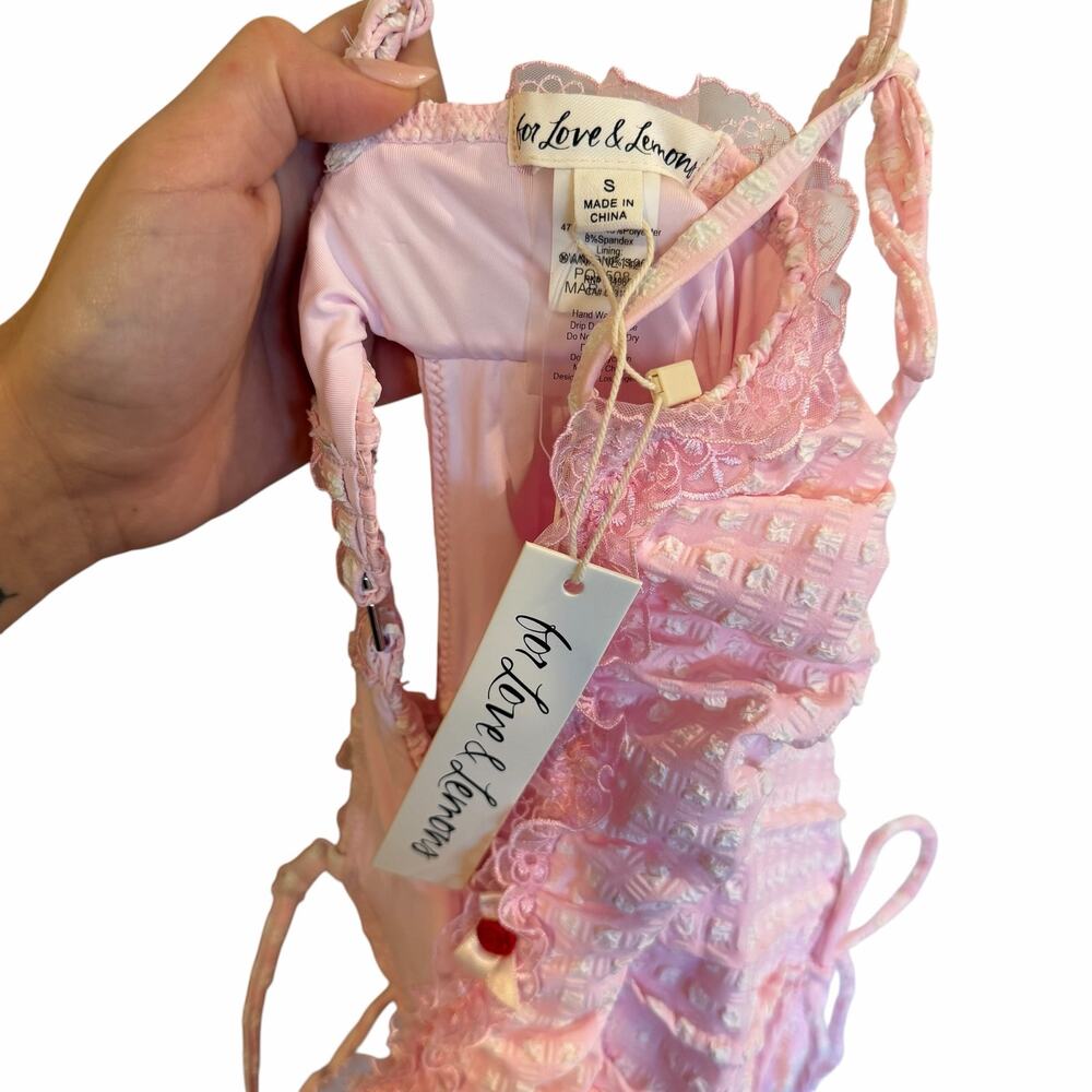 For Love & Lemons Haiden One Piece Swimsuit Rose Tyrie Pink Gingham S NWT - Picture 7 of 8